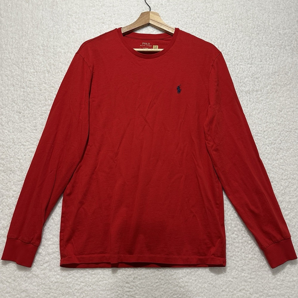 Polo Ralph Lauren Mens Long Sleeve Shirt Crew Neck Red Pony Size Medium